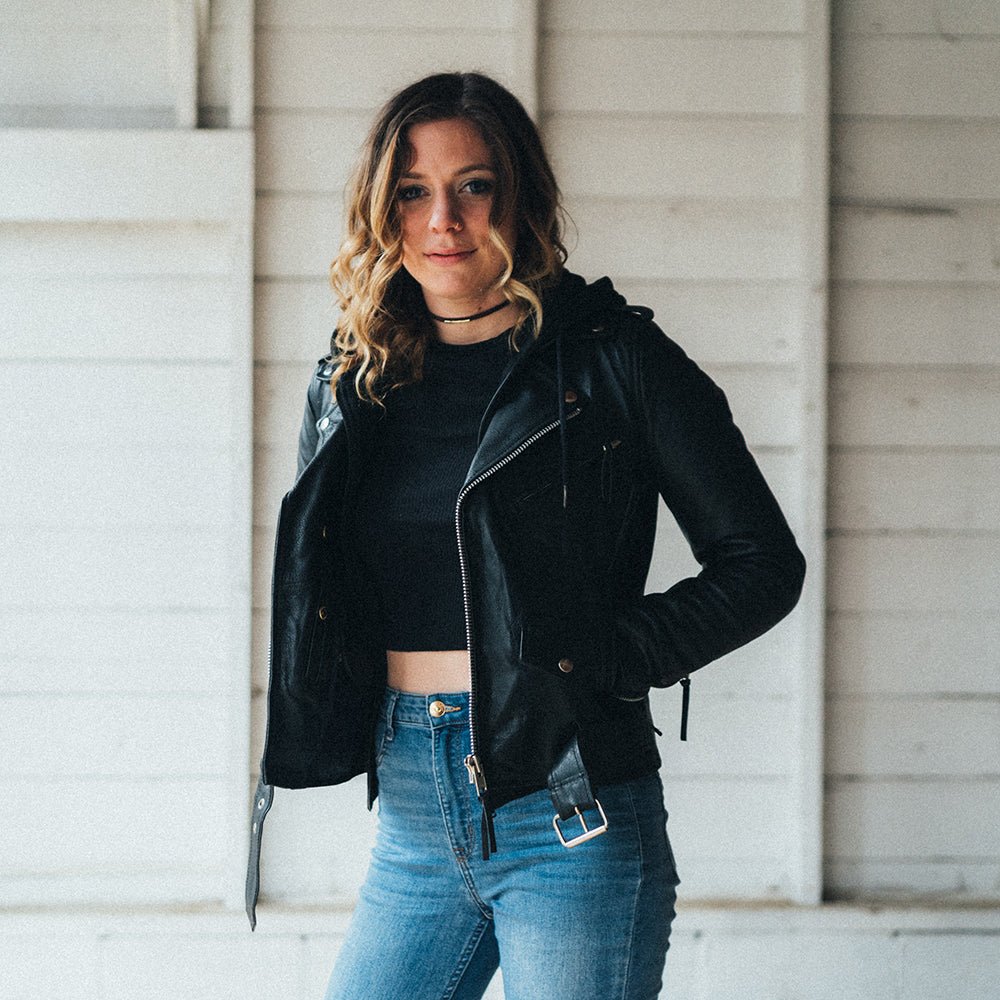 RACE UP Motorcycle Leather Jacket (Removable Hood) Women's Motorcycle Leather Jacket Best Leather Ny