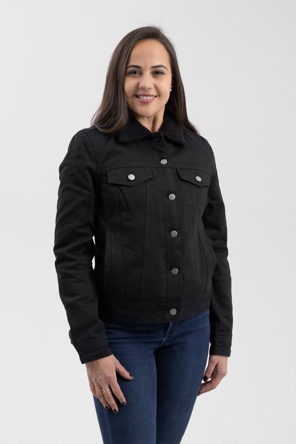 Samantha - Women's Faux Shearling Twill Jacket Women's Vegan Jacket Best Leather Ny XS