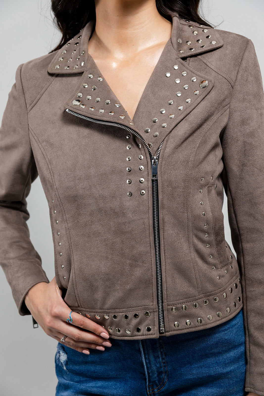 Sandy - Women's Vegan Faux Suede Jacket (Gray) Women's Vegan Jacket Best Leather Ny