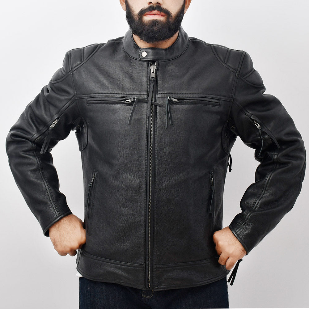 SERPENT - Scooter Style Men's Leather Motorcycle Jacket Men's Motorcycle Jacket Best Leather Ny Black S